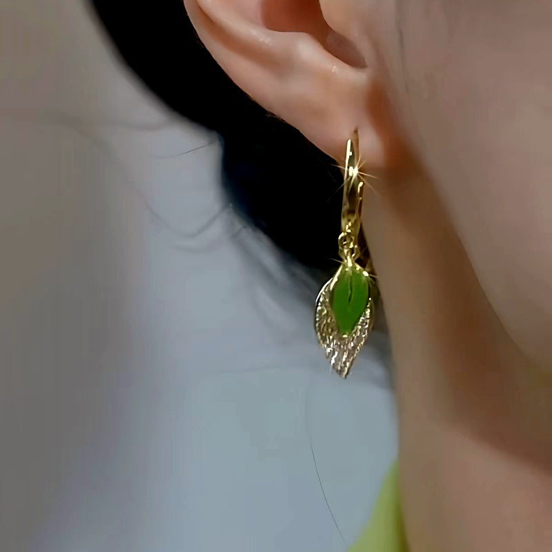 14K Gold-Plated Elegant Zircon Leaf Earrings