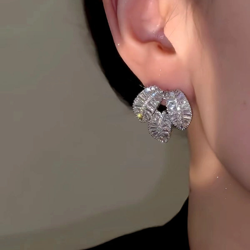 14K Gold-Plated Elegant Zircon Leaf Earrings