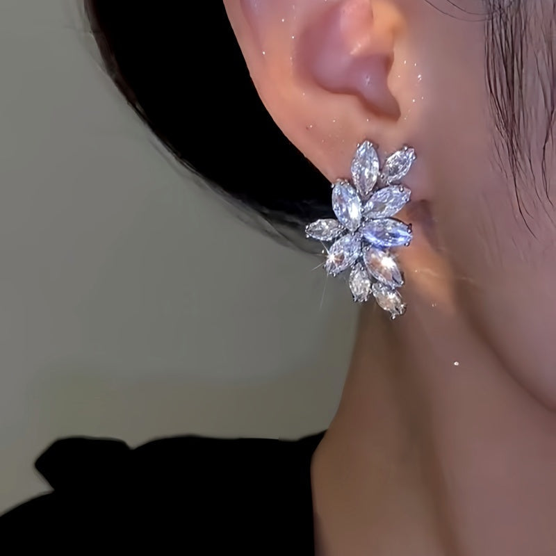 14K Gold-Plated Elegant Zircon Leaf Earrings