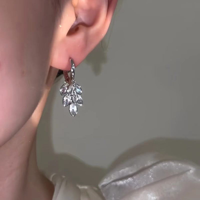 14K Gold-Plated Elegant Zircon Leaf Tassel Earrings