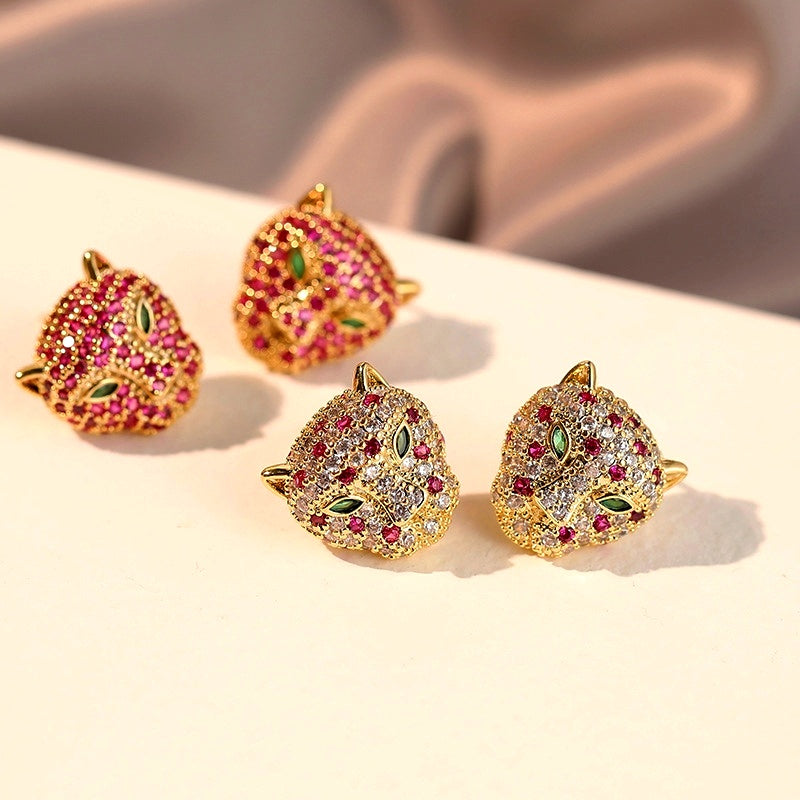 14K Gold-Plated Elegant Zircon Leopard Head Stud Earrings
