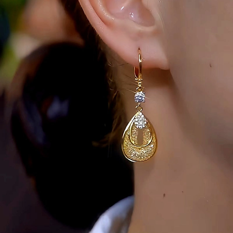 14K Gold-Plated Elegant Zircon Mesh Water Drop Earrings