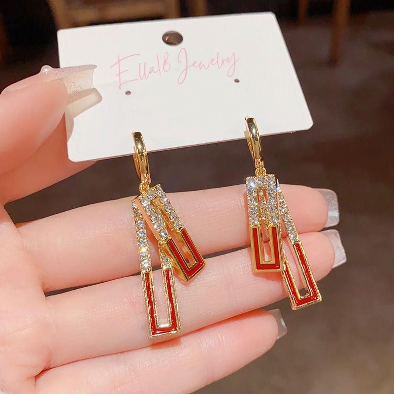 14K Gold-Plated Elegant Zircon Oil Drop Earrings