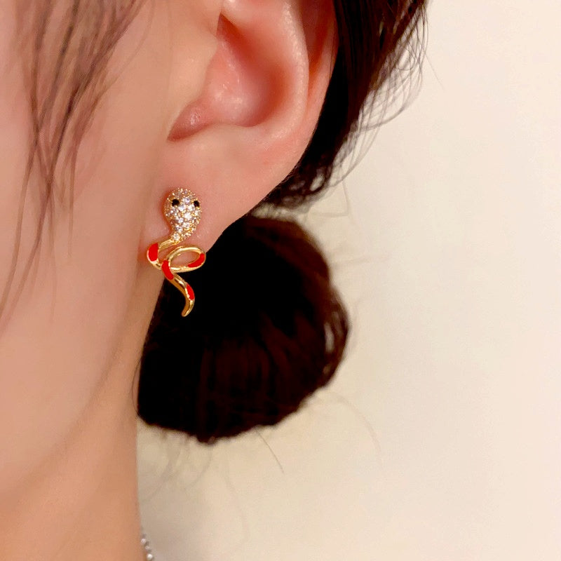 14K Gold-Plated Elegant Zircon Oil Drop Snake Earrings