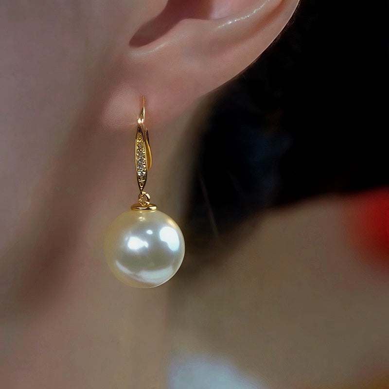 14K Gold-Plated Elegant Zircon Pearl Ear Hooks