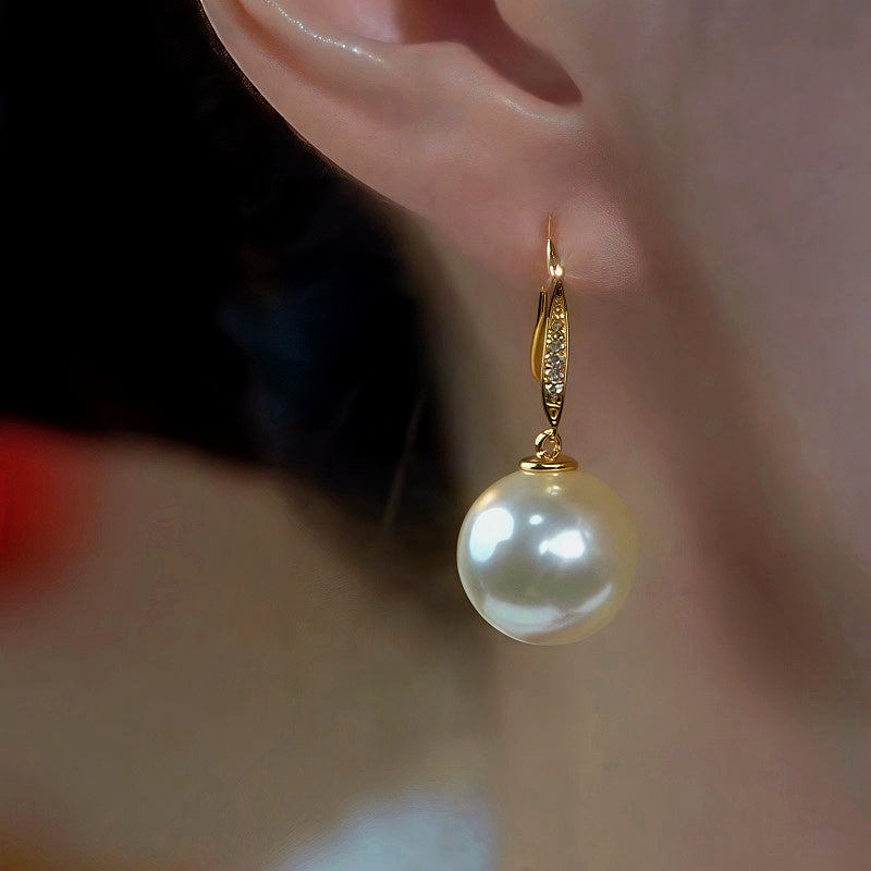 14K Gold-Plated Elegant Zircon Pearl Ear Hooks
