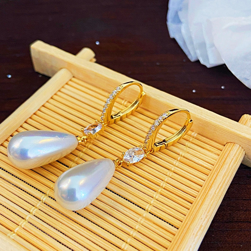 14K Gold-Plated Elegant Zircon Pearl Earrings