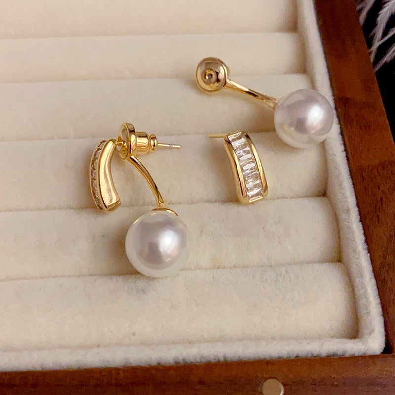 14K Gold-Plated Elegant Zircon Pearl Earrings