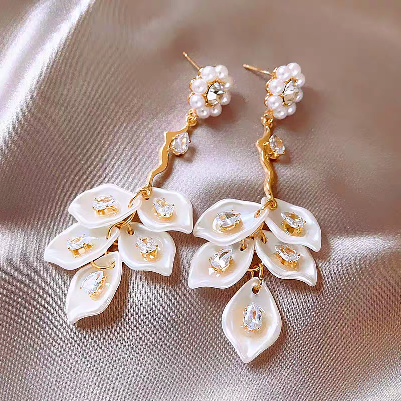 14K Gold-Plated Elegant Zircon Pearl Shell Earrings