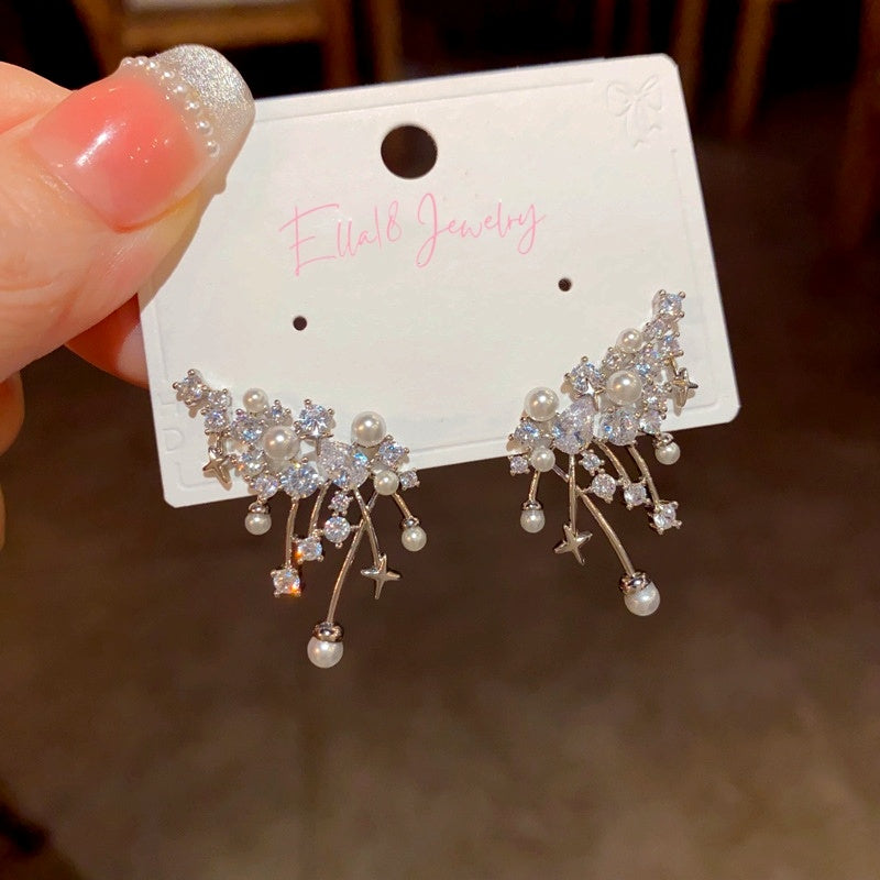 14K Gold-Plated Elegant Zircon Pearl Stud Earrings