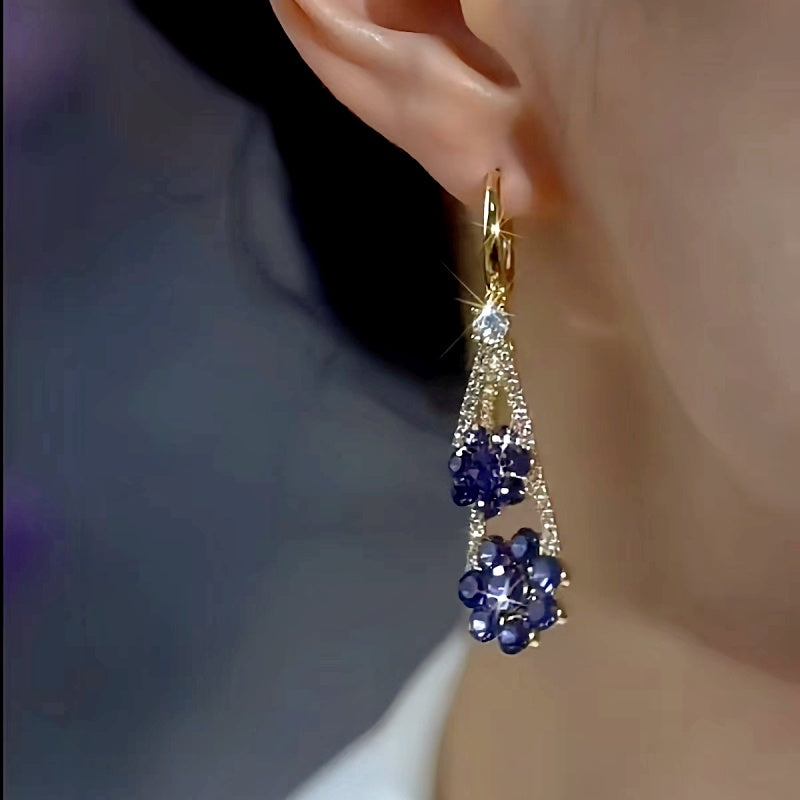 14K Gold-Plated Elegant Zircon Purple Flower Earrings