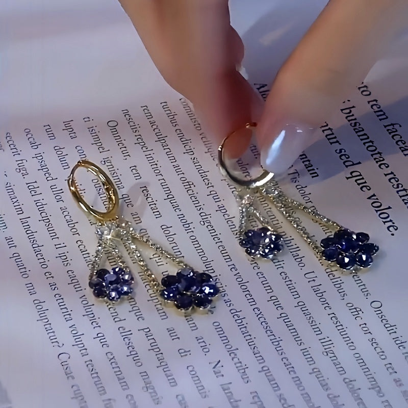 14K Gold-Plated Elegant Zircon Purple Flower Earrings