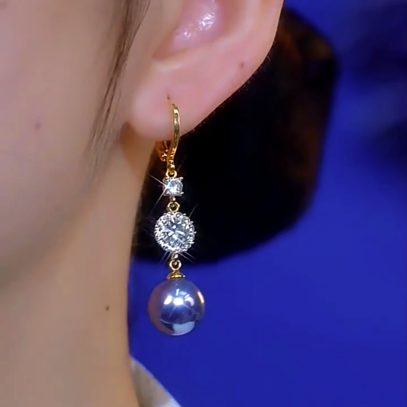 14K Gold-Plated Elegant Zircon Purple Pearl Earrings