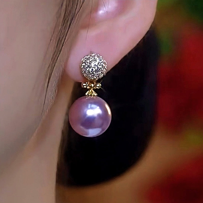 14K Gold-Plated Elegant Zircon Purple Pearl Earrings
