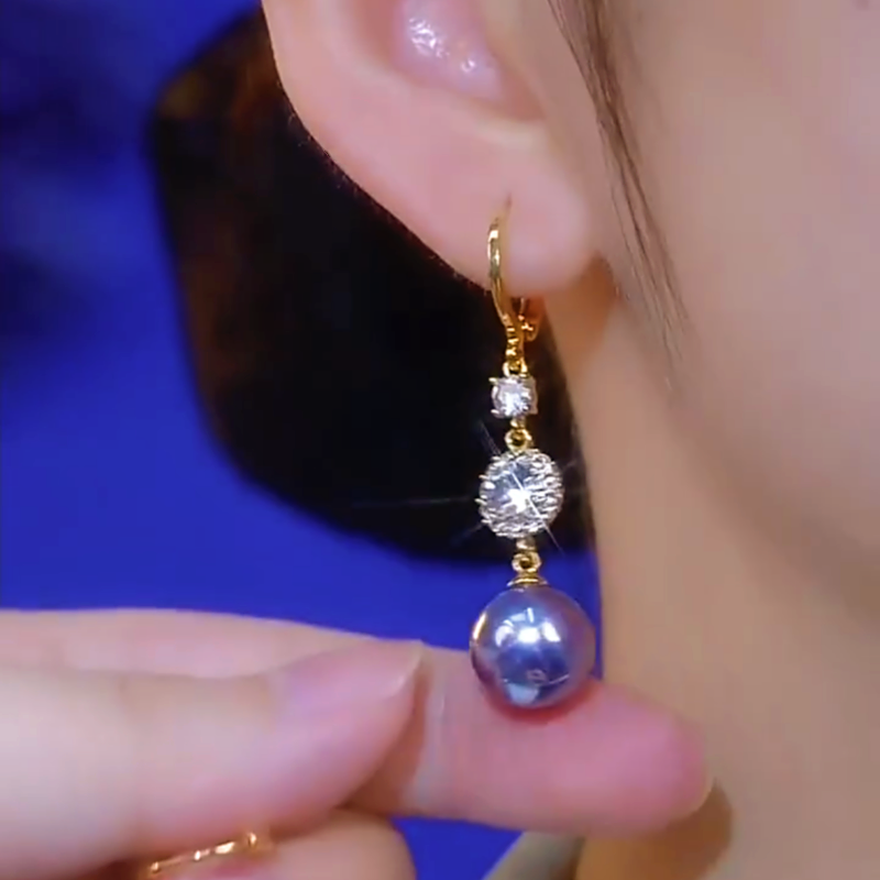 14K Gold-Plated Elegant Zircon Purple Pearl Earrings