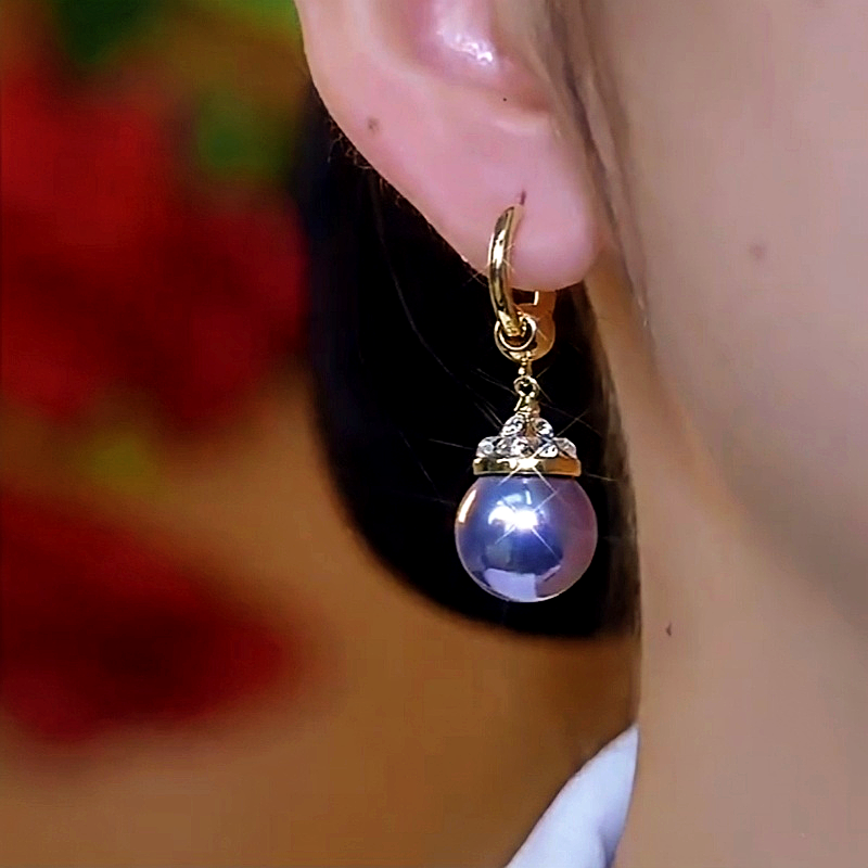 14K Gold-Plated Elegant Zircon Purple Pearl Earrings