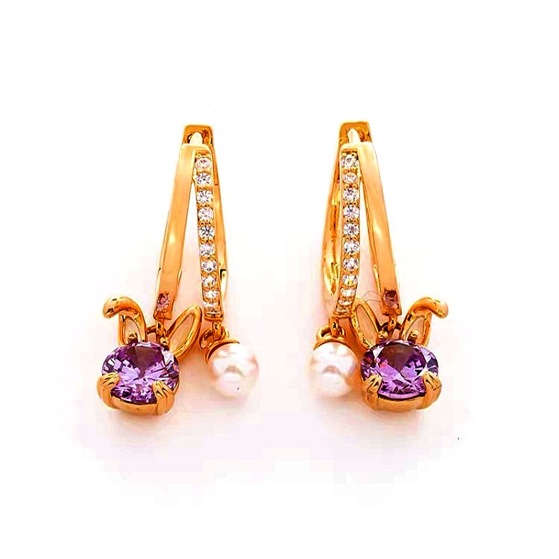 14K Gold-Plated Elegant Zircon Rabbit Earrings