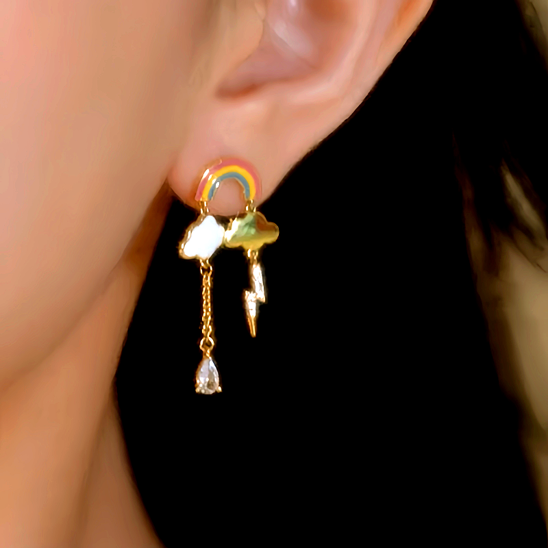 14K Gold-Plated Elegant Zircon Rainbow Cloud Earrings