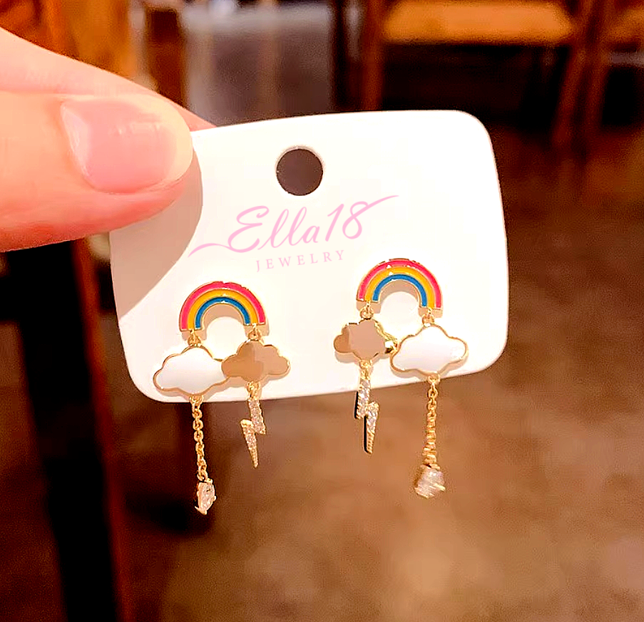 14K Gold-Plated Elegant Zircon Rainbow Cloud Earrings