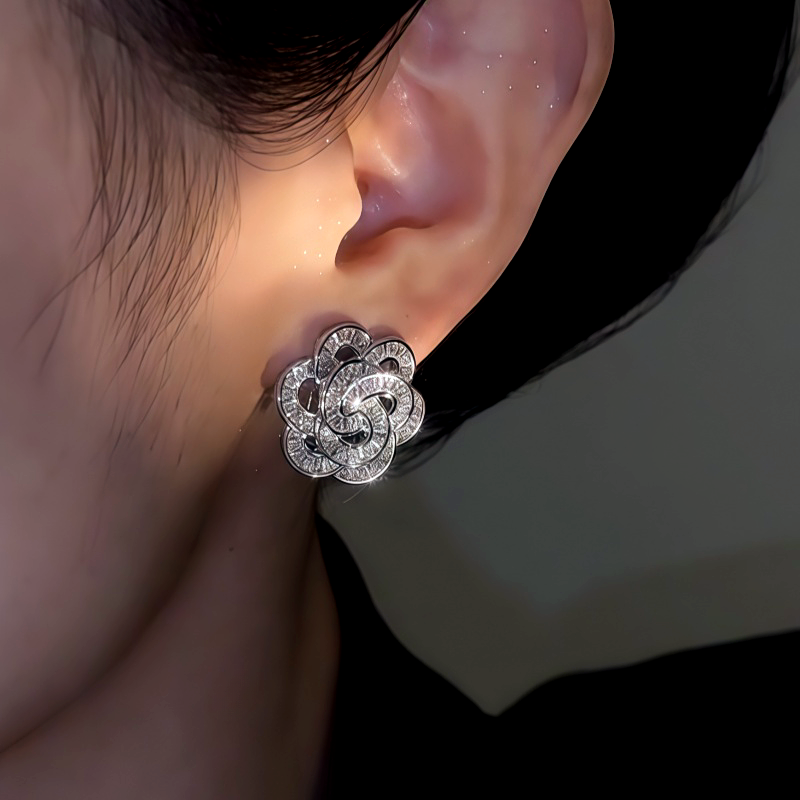 14K Gold-Plated Elegant Zircon Rose Stud Earrings