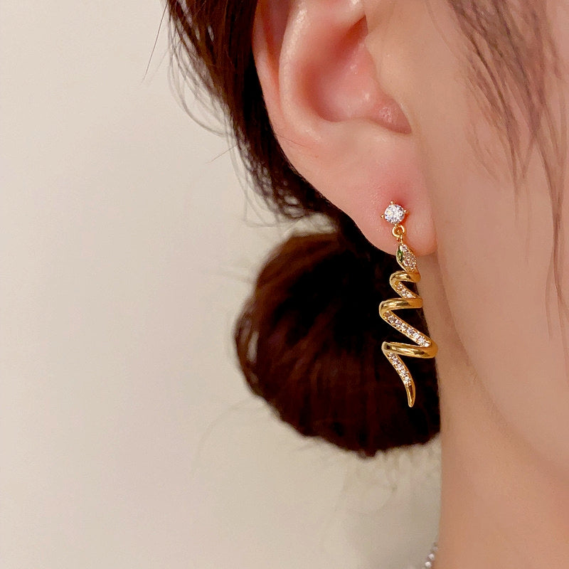 14K Gold-Plated Elegant Zircon Snake-Shaped Spiral Earrings