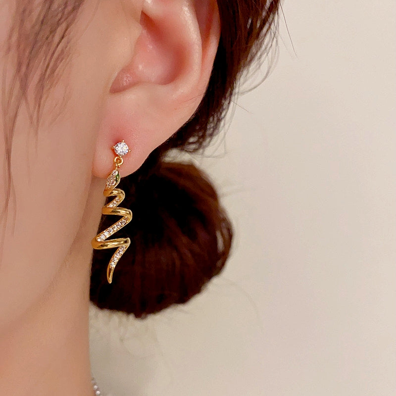 14K Gold-Plated Elegant Zircon Snake-Shaped Spiral Earrings