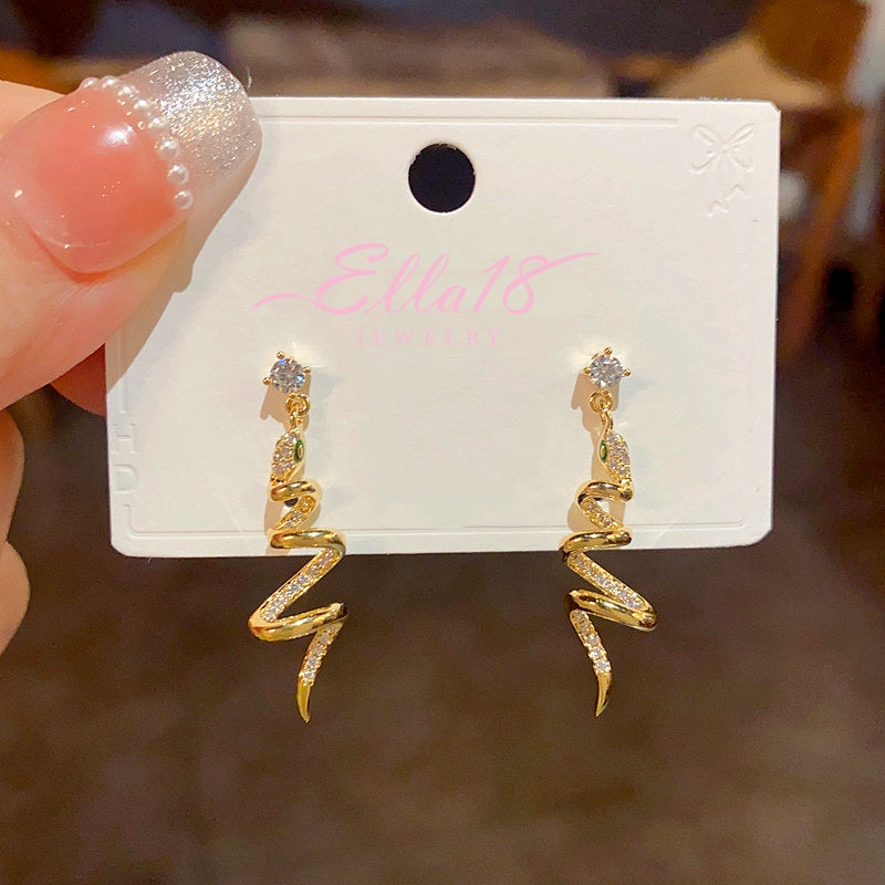 14K Gold-Plated Elegant Zircon Snake-Shaped Spiral Earrings