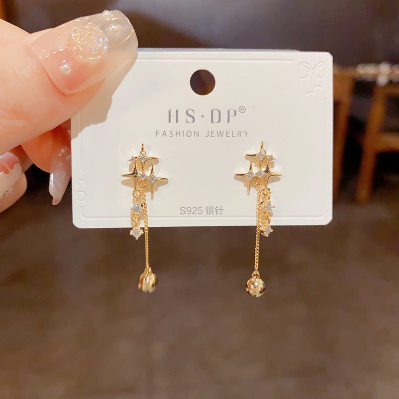 14K Gold-Plated Elegant Zircon Star Chain Earrings