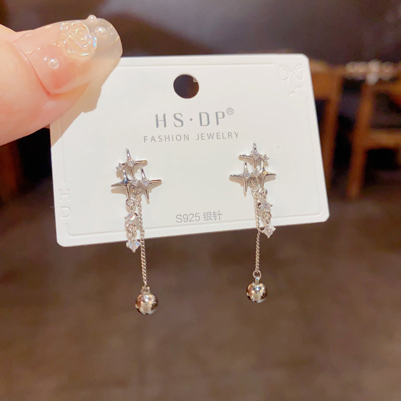 14K Gold-Plated Elegant Zircon Star Chain Earrings