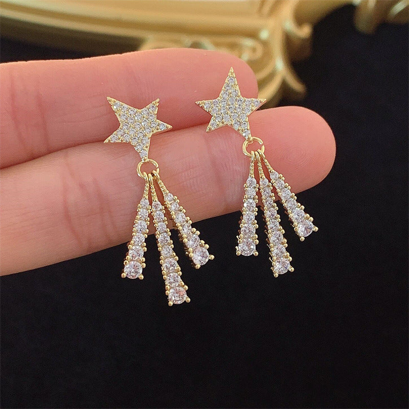 14K Gold-Plated Elegant Zircon Star Earrings