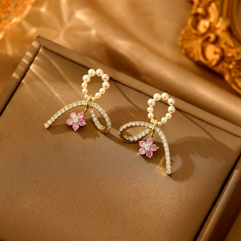 14K Gold-Plated Elegant Zircon Star Irregular Pearl Earrings