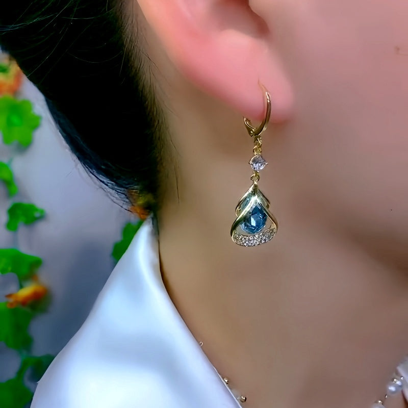 14K Gold-Plated Elegant Zircon Stone Water Drop Earrings