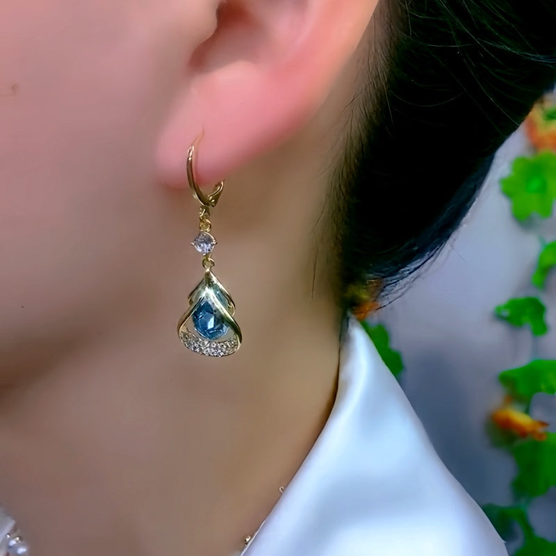 14K Gold-Plated Elegant Zircon Stone Water Drop Earrings