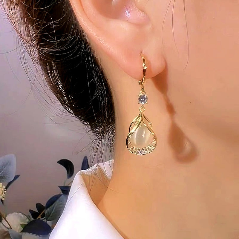 14K Gold-Plated Elegant Zircon Stone Water Drop Earrings
