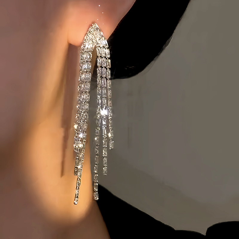 14K Gold-Plated Elegant Zircon Tassel Earrings