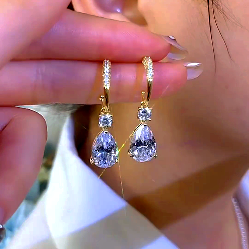 14K Gold-Plated Elegant Zircon Tear Drop Earrings