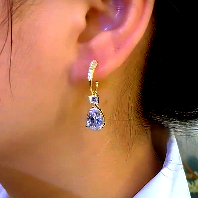 14K Gold-Plated Elegant Zircon Tear Drop Earrings