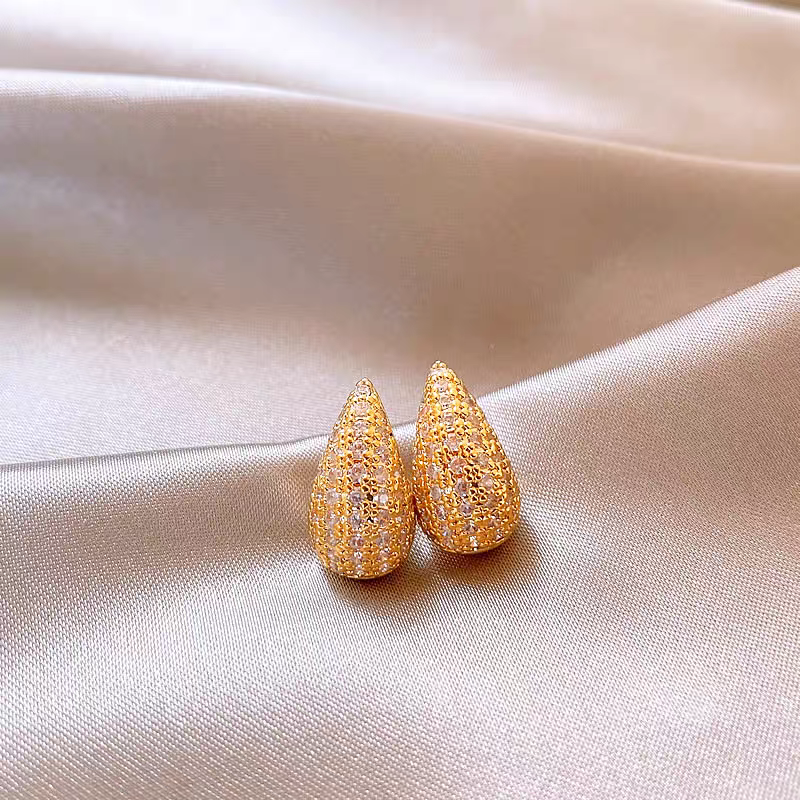 14K Gold-Plated Elegant Zircon Water Drop Earrings