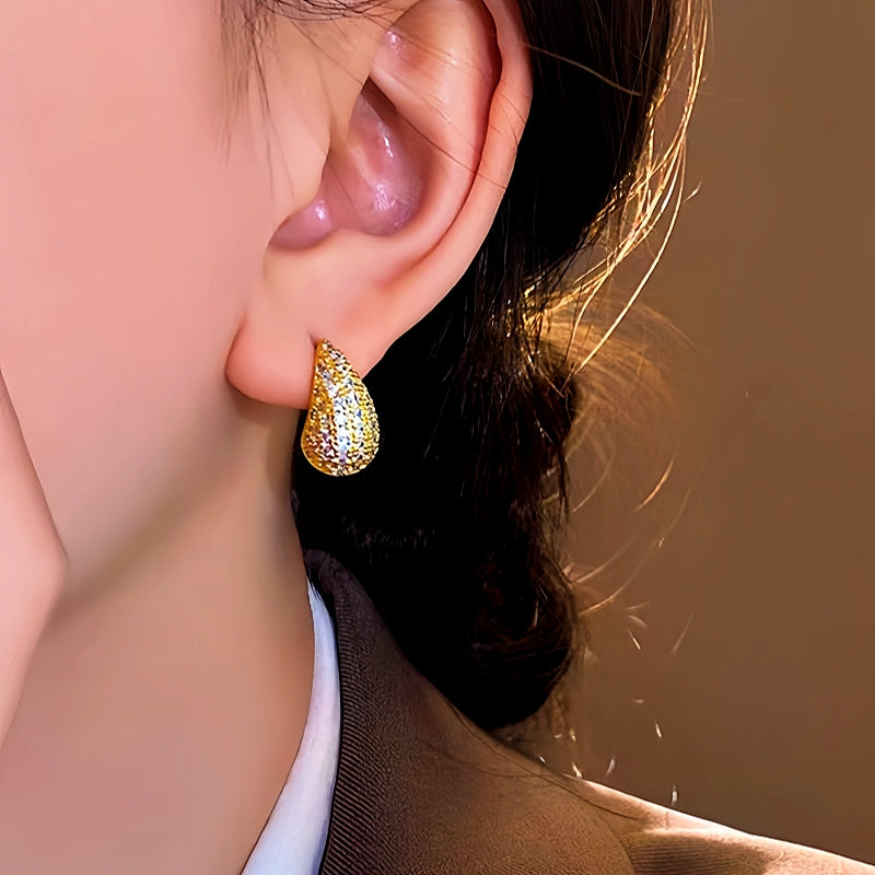 14K Gold-Plated Elegant Zircon Water Drop Earrings
