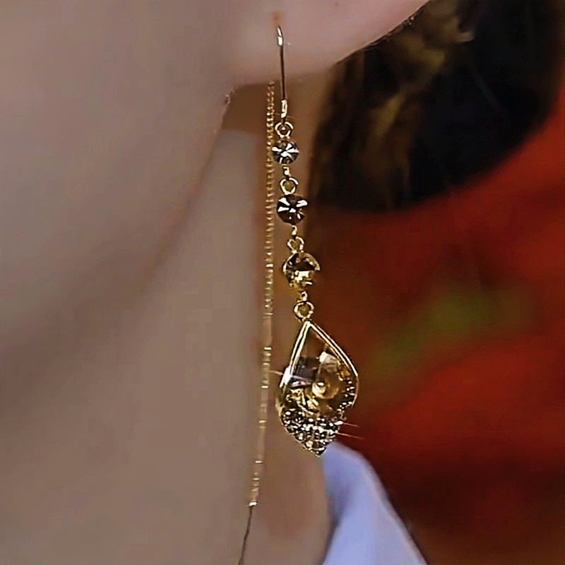 14K Gold-Plated Elegant Zircon Water Drop Earrings