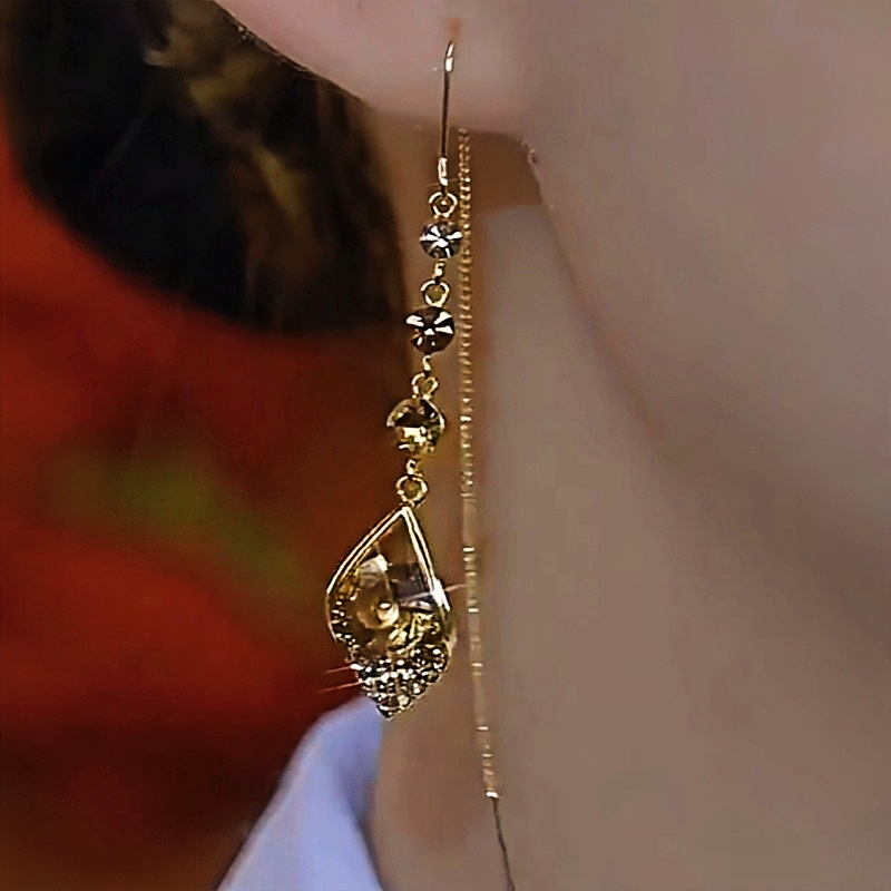 14K Gold-Plated Elegant Zircon Water Drop Earrings