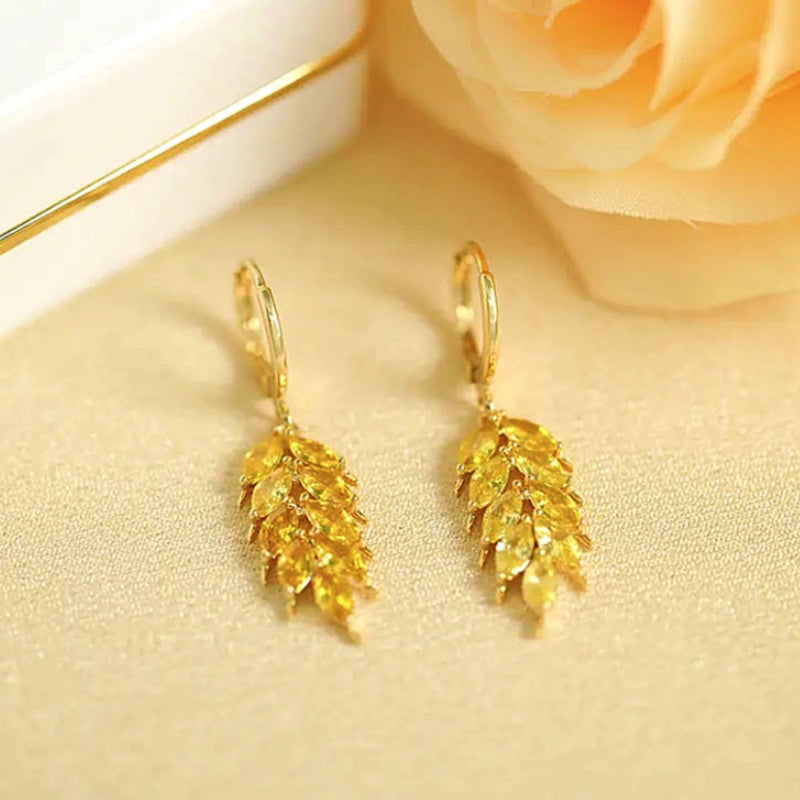 14K Gold-Plated Elegant Zircon Wheat Earrings