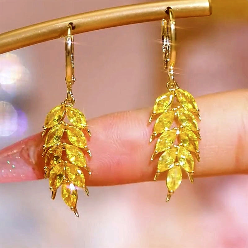 14K Gold-Plated Elegant Zircon Wheat Earrings