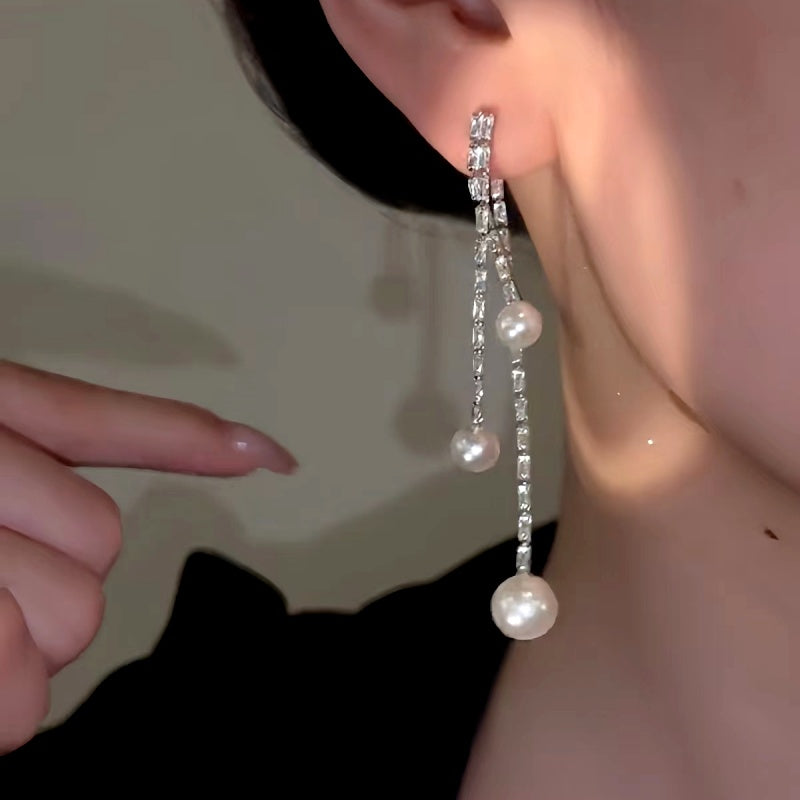 14K Gold-Plated Elegant pearl Tassel Earrings