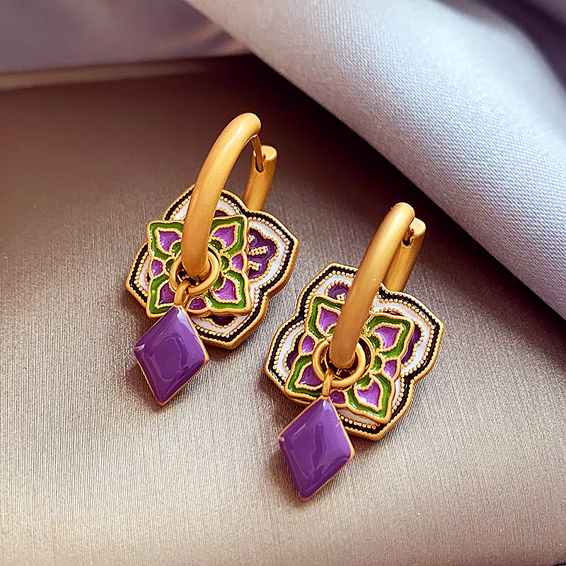 14K Gold-Plated Enamel Purple Drip Earrings