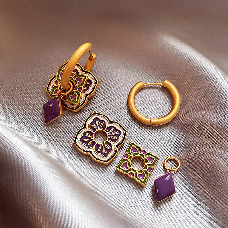 14K Gold-Plated Enamel Purple Drip Earrings
