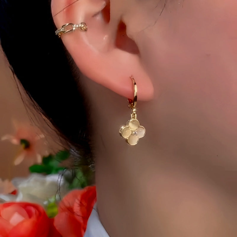 14K Gold-Plated Exquisite Cat's Eye Flower Earrings