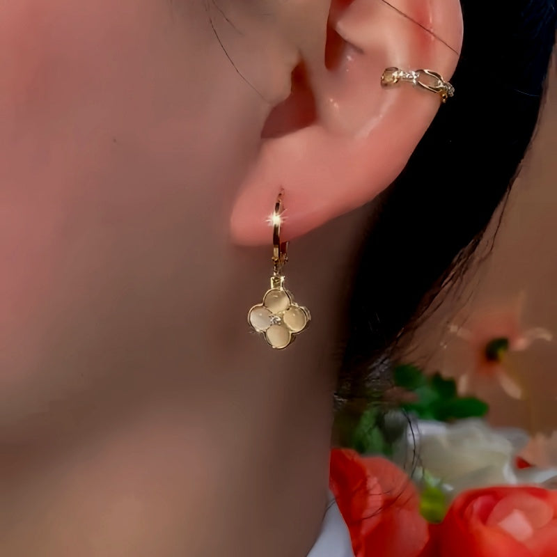 14K Gold-Plated Exquisite Cat's Eye Flower Earrings