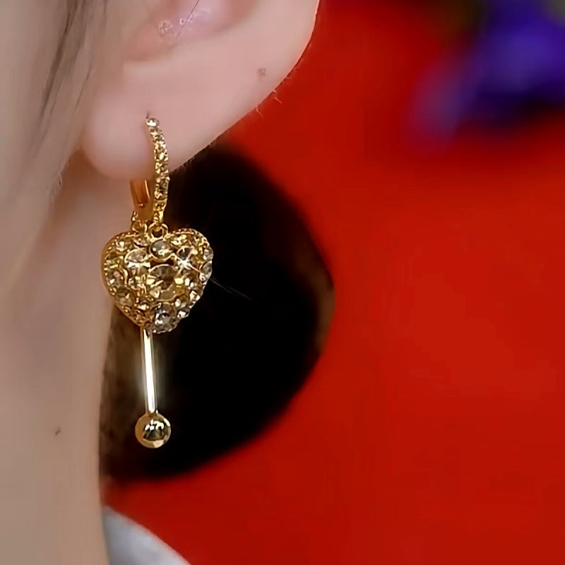 14K Gold-Plated Exquisite Crystal Heart Tassel Earrings