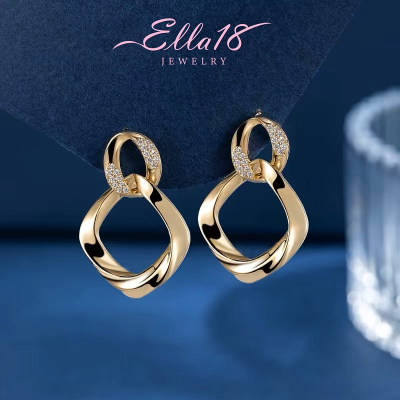 14K Gold-Plated Exquisite Diamond Double-Layer Interlocking Earrings